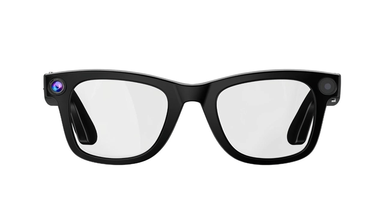 Oculosense Frames AI smart glasses in matte black with built-in HD camera
